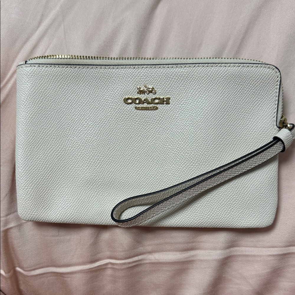 Coach Cream Wristlet Clutch with Gold Accents